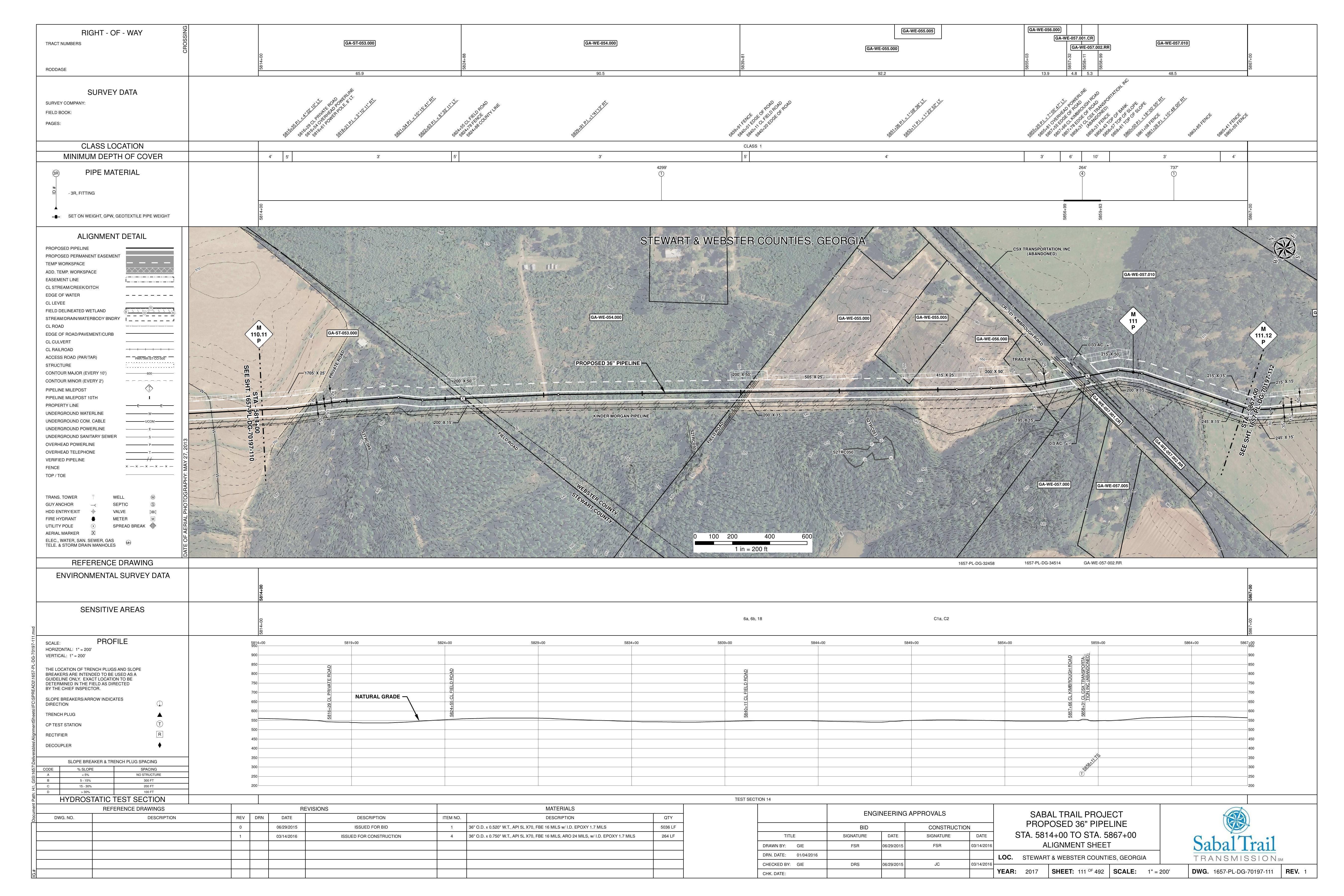 1657-PL-DG-70197-111, STA. 5814+00 TO STA. 5867+00, MP 110.11, MP 111, MP 111.12, KINDER MORGAN PIPELINE, 5857+66 CL KIMBROUGH ROAD, STEWART & WEBSTER COUNTIES, GEORGIA