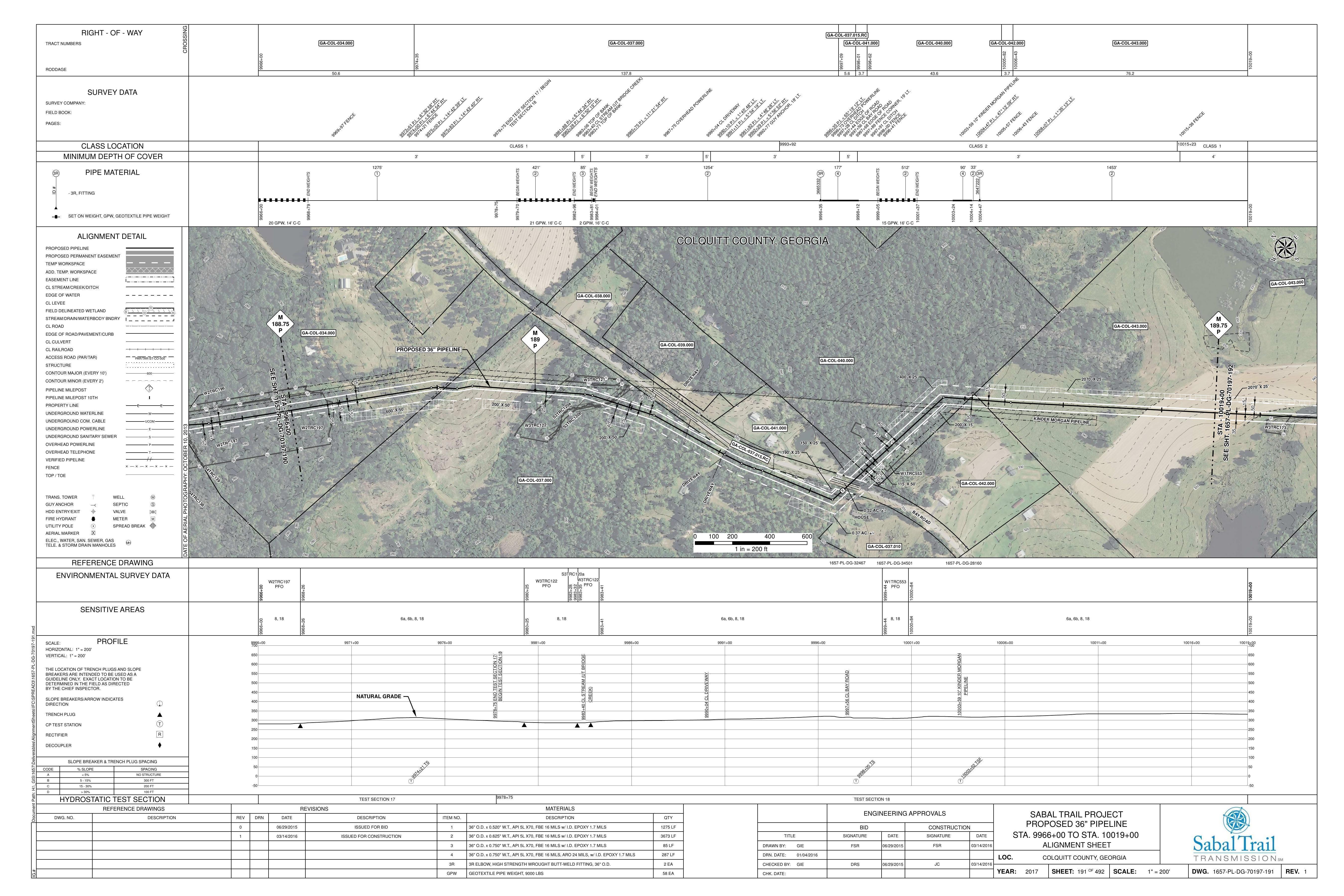 1657-PL-DG-70197-191, STA. 9966+00 TO STA. 10019+00, MP 188.75, MP 189, MP 189.75, KINDER MORGAN PIPELINE, 9997+56 CL BAY ROAD, COLQUITT COUNTY, GEORGIA, 31.221872, -83.924767