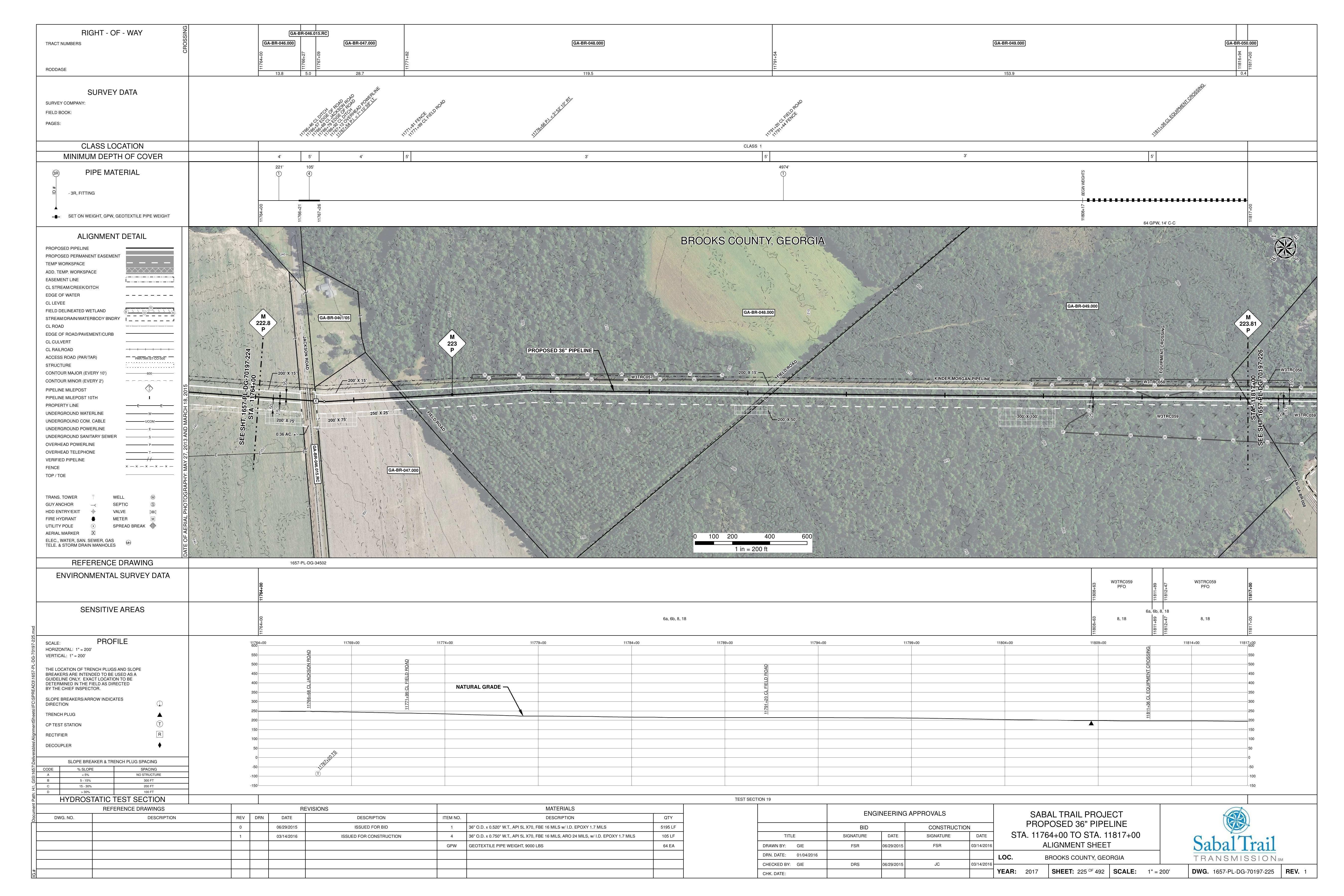 1657-PL-DG-70197-225, STA. 11764+00 TO STA. 11817+00, MP 222.8, MP 223, MP 223.81, 11766+68 CL JACKSON ROAD, KINDER MORGAN PIPELINE, BROOKS COUNTY, GEORGIA, 30.884842, -83.552381