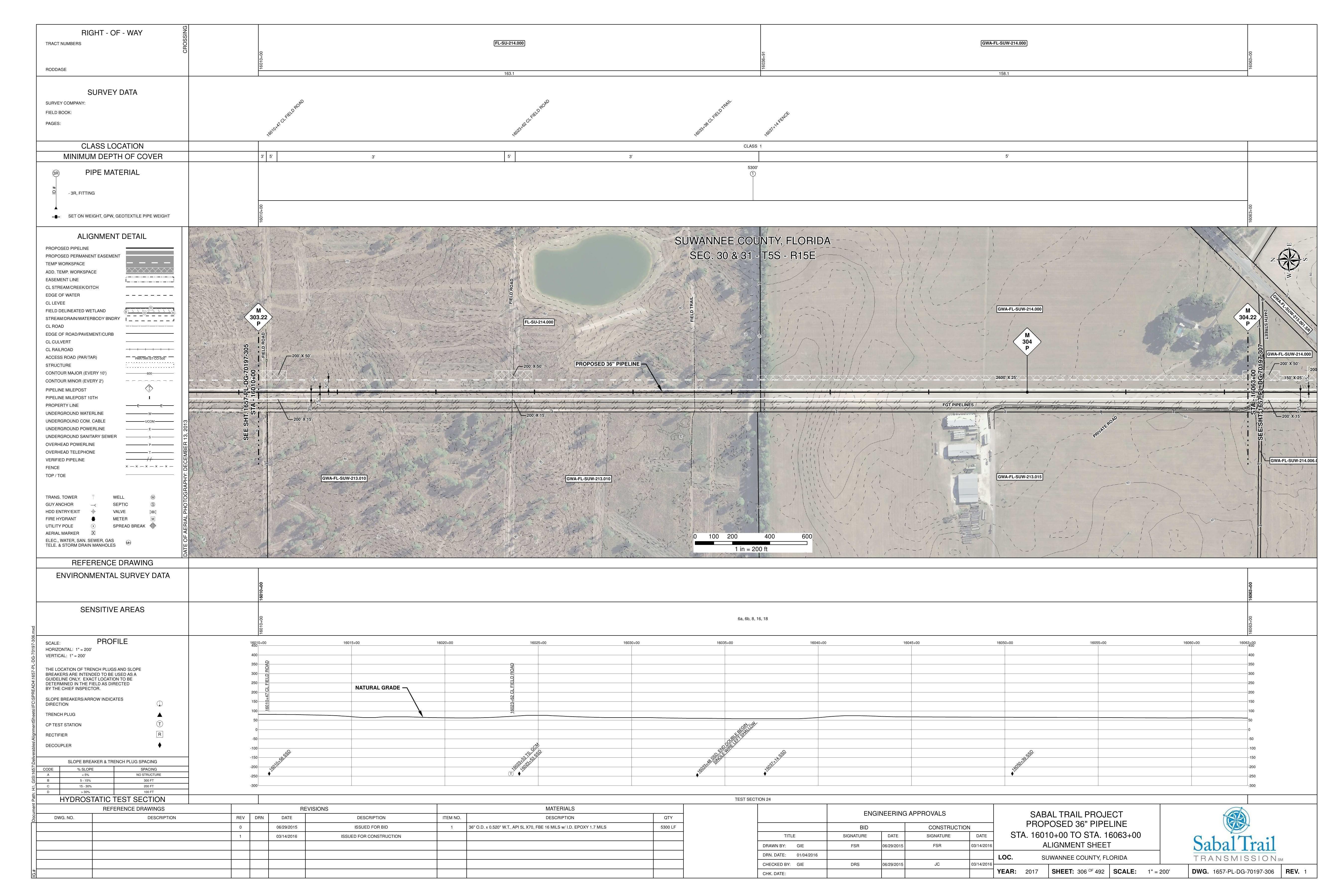 1657-PL-DG-70197-306, STA. 16010+00 TO STA. 16063+00, MP 303.22, MP 304, MP 304.22, FGT PIPELINES, 244TH STREET, Barnes Pine Straw, SUWANNEE COUNTY, FLORIDA, 30.011536, -82.852509