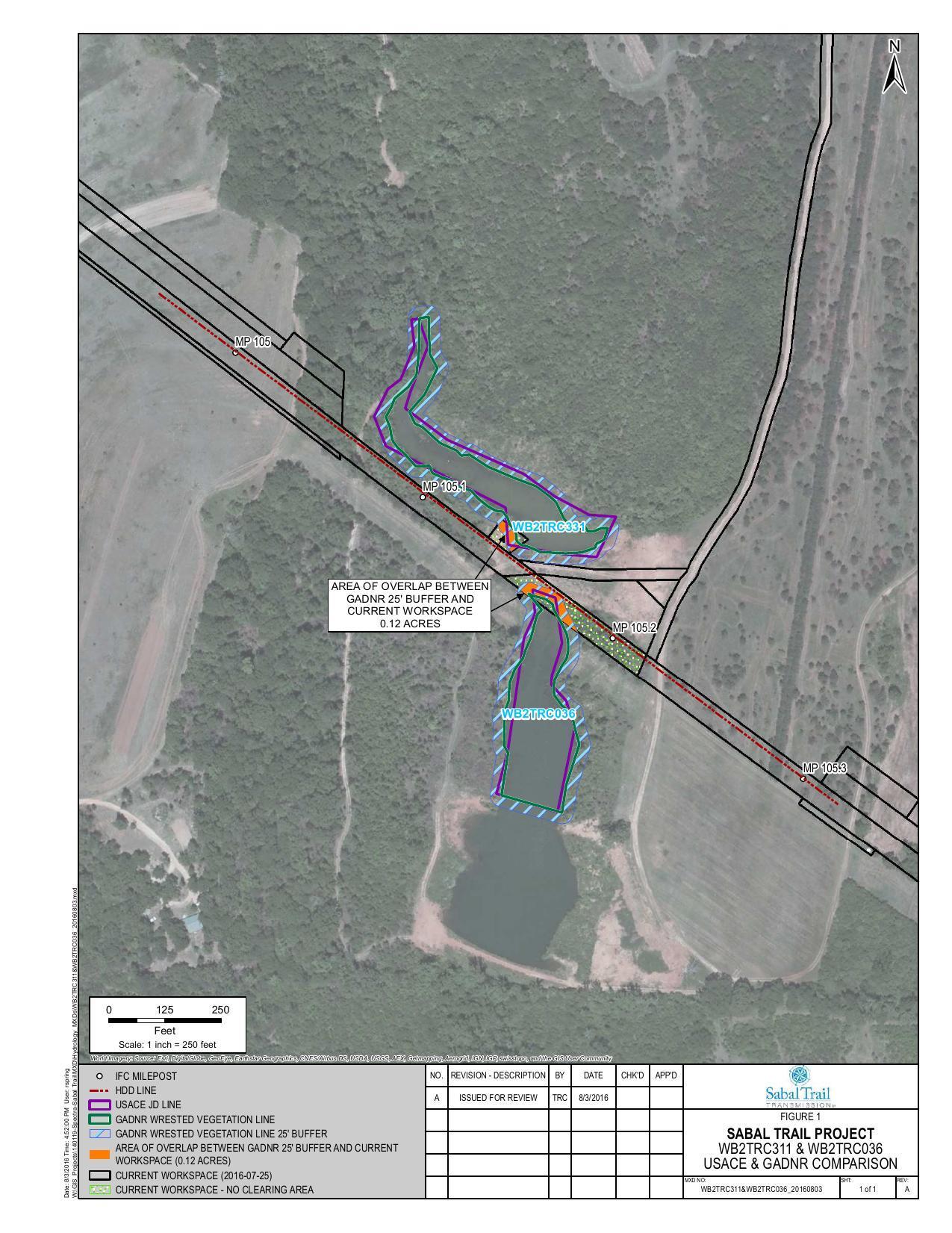 WB2TRC311 & WB2TRC036, WORKSPACE (0.12 ACRES), CURRENT WORKSPACE (2016-07-25), CURRENT WORKSPACE - NO CLEARING AREA, USACE & GADNR COMPARISON, Terrell County, GA