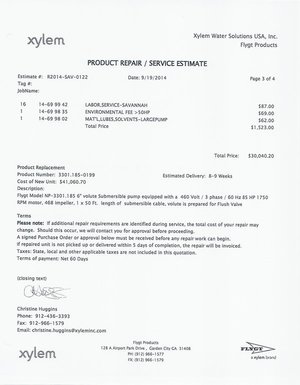 [xylem Product Repair / Service Estimate (3 of 4)]