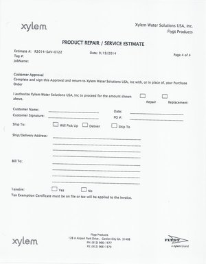 [xylem Product Repair / Service Estimate (4 of 4)]