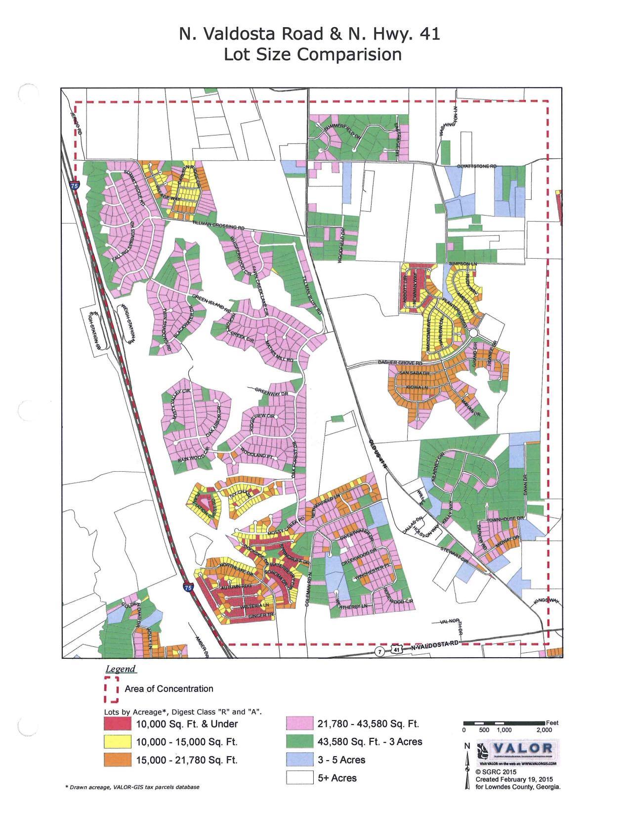 *Map, Lot Size Comparison, N. Valdosta Rd. & N. US 41