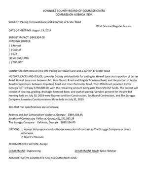 [Paving on Howell Lane and a portion of Lester Road Work Session/Regular Session DATE OF MEETING: August 13, 2019]