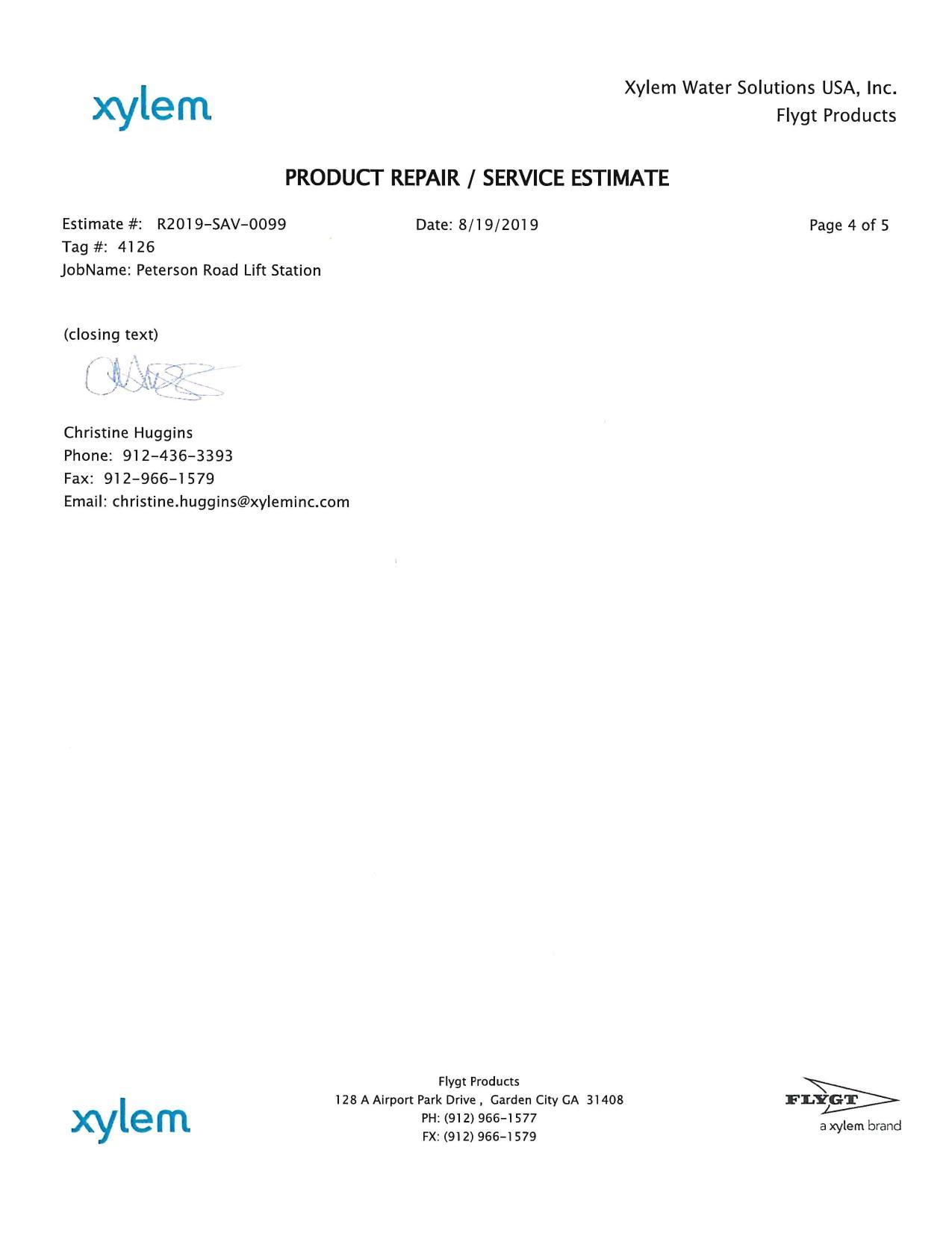 PRODUCT REPAIR / SERVICE ESTIMATE 4 of 5