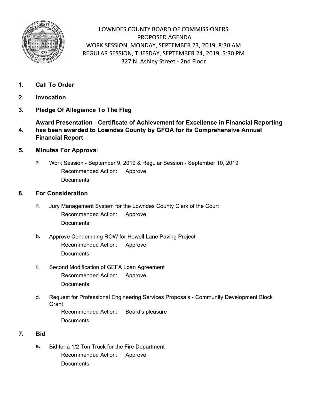 PROPOSED AGENDA