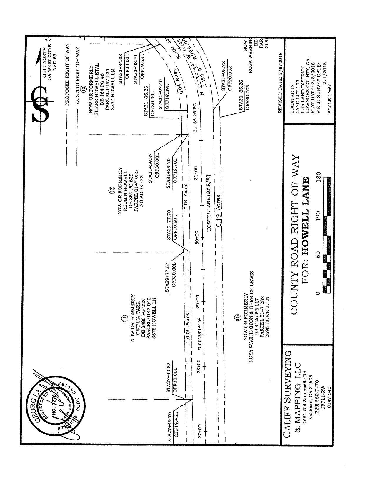 Survey plat: Revised County RoW for Howell Lane