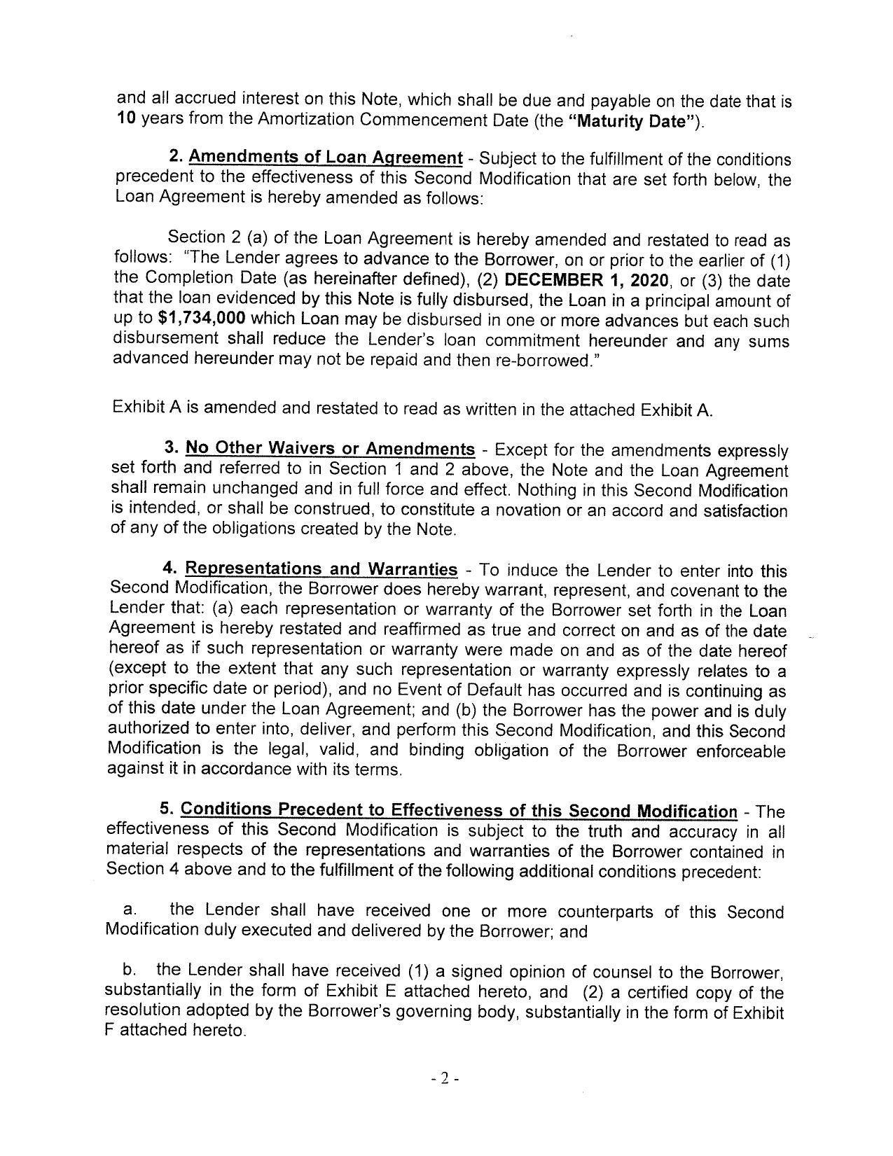 2. Amendments of Loan Agreement