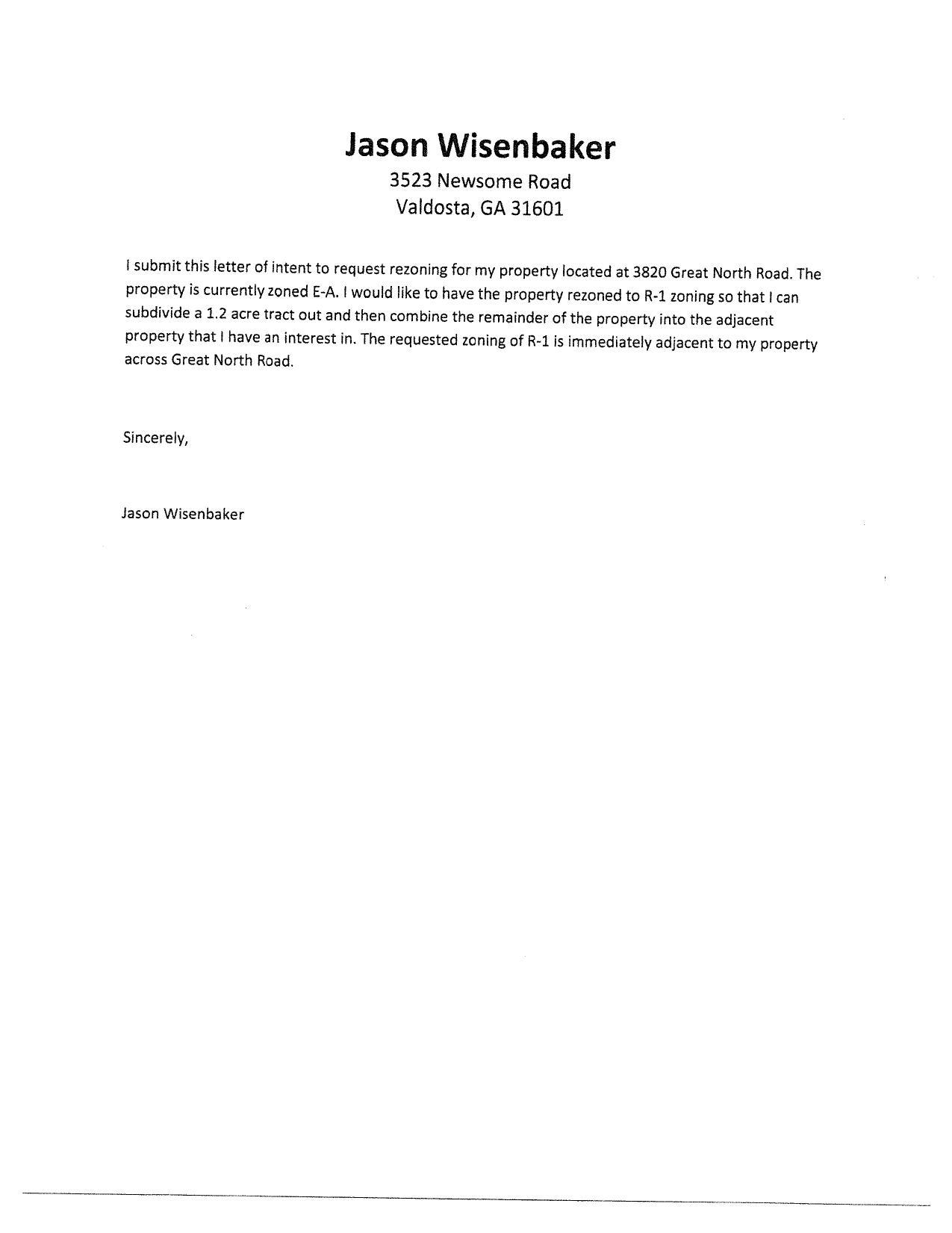 Sincerely, Jason Wisenbaker