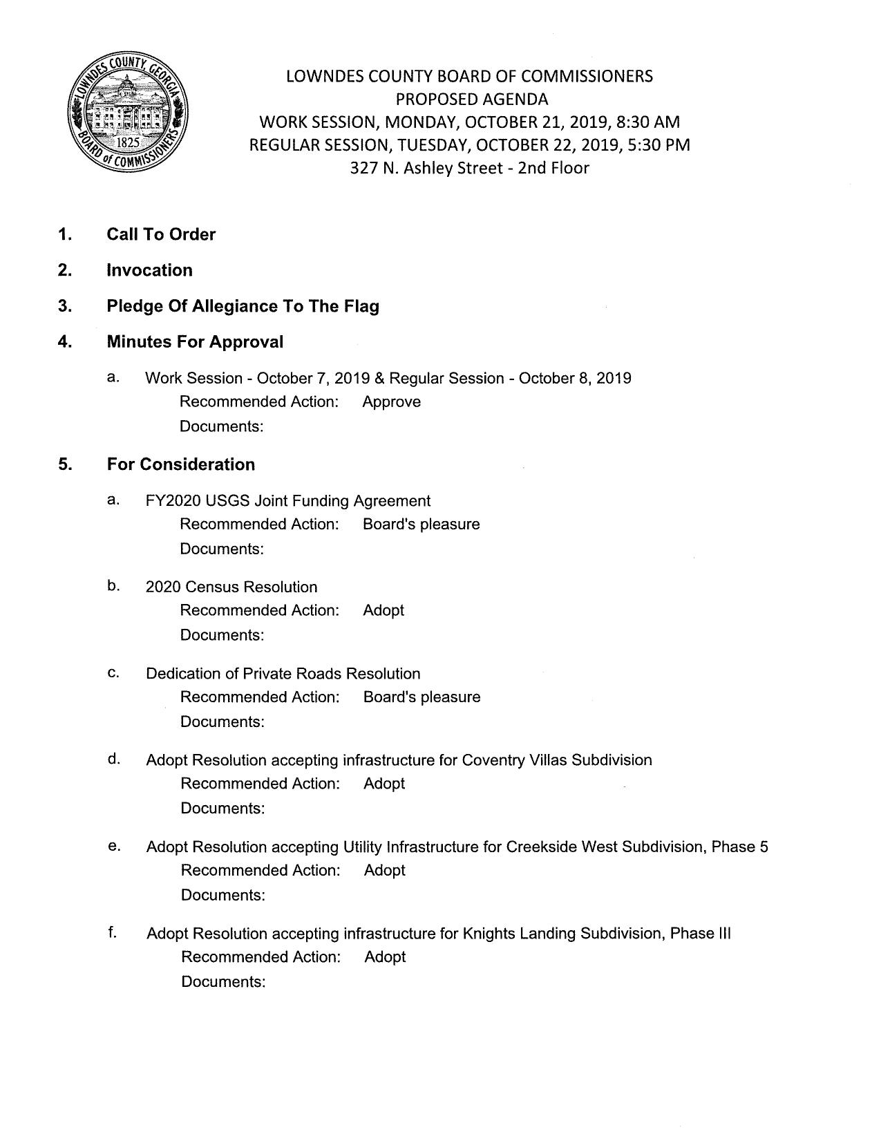 PROPOSED AGENDA