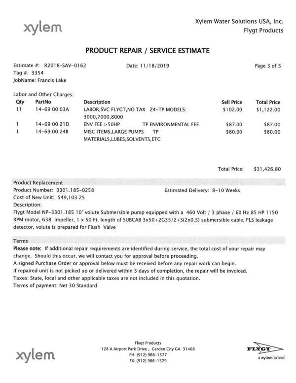 PRODUCT REPAIR / SERVICE ESTIMATE