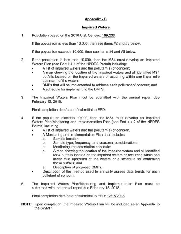 [4. ...the MS4 must develop an Impaired Waters Plan/Monitoring and Implementation Plan (see Part 4.4.2 of the NPDES Permit) including:]