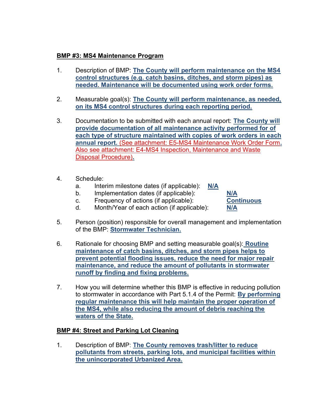 BMP #3: MS4 Maintenance Program; BMP #4: Street and Parking Lot Cleaning