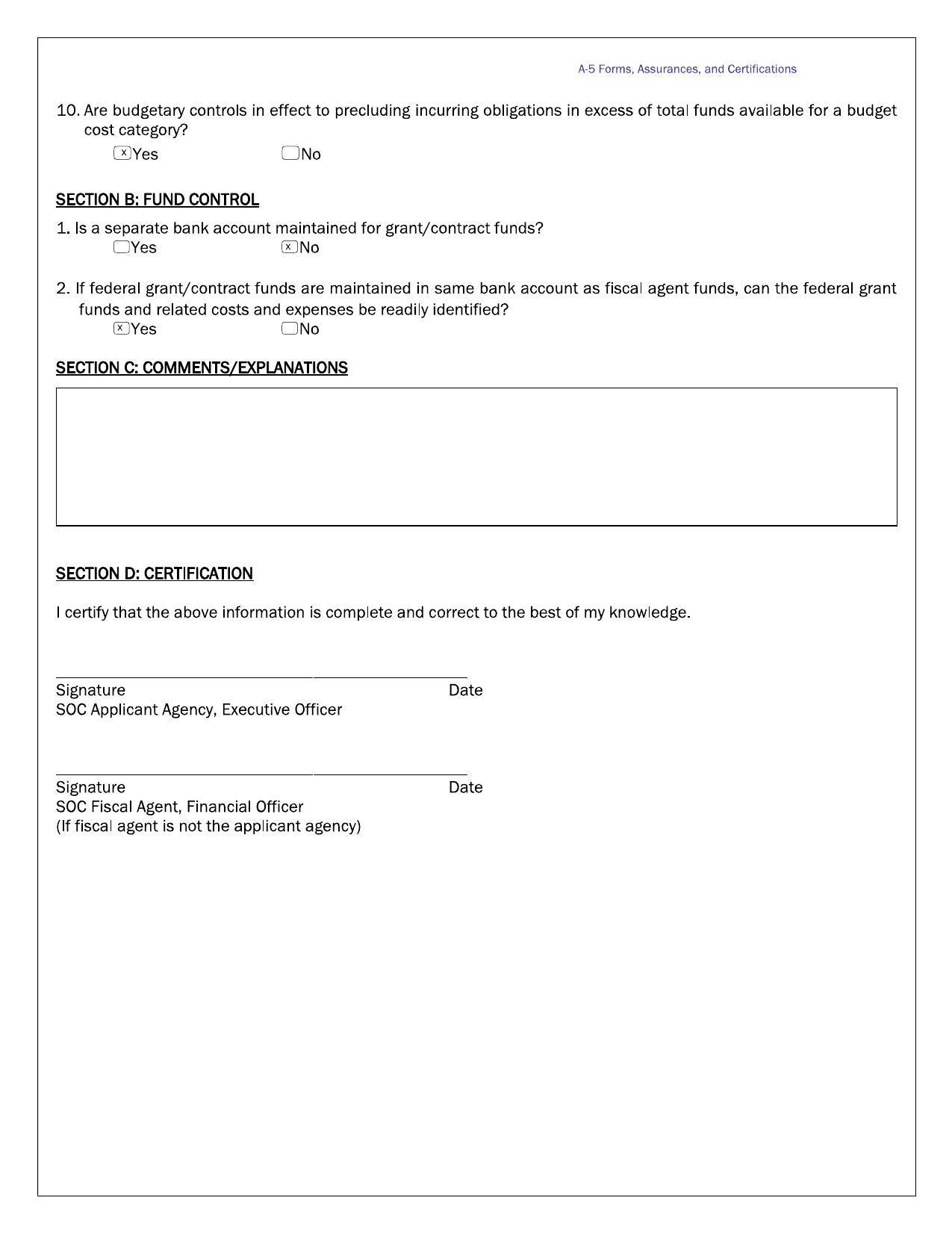 Section B: Fund Control