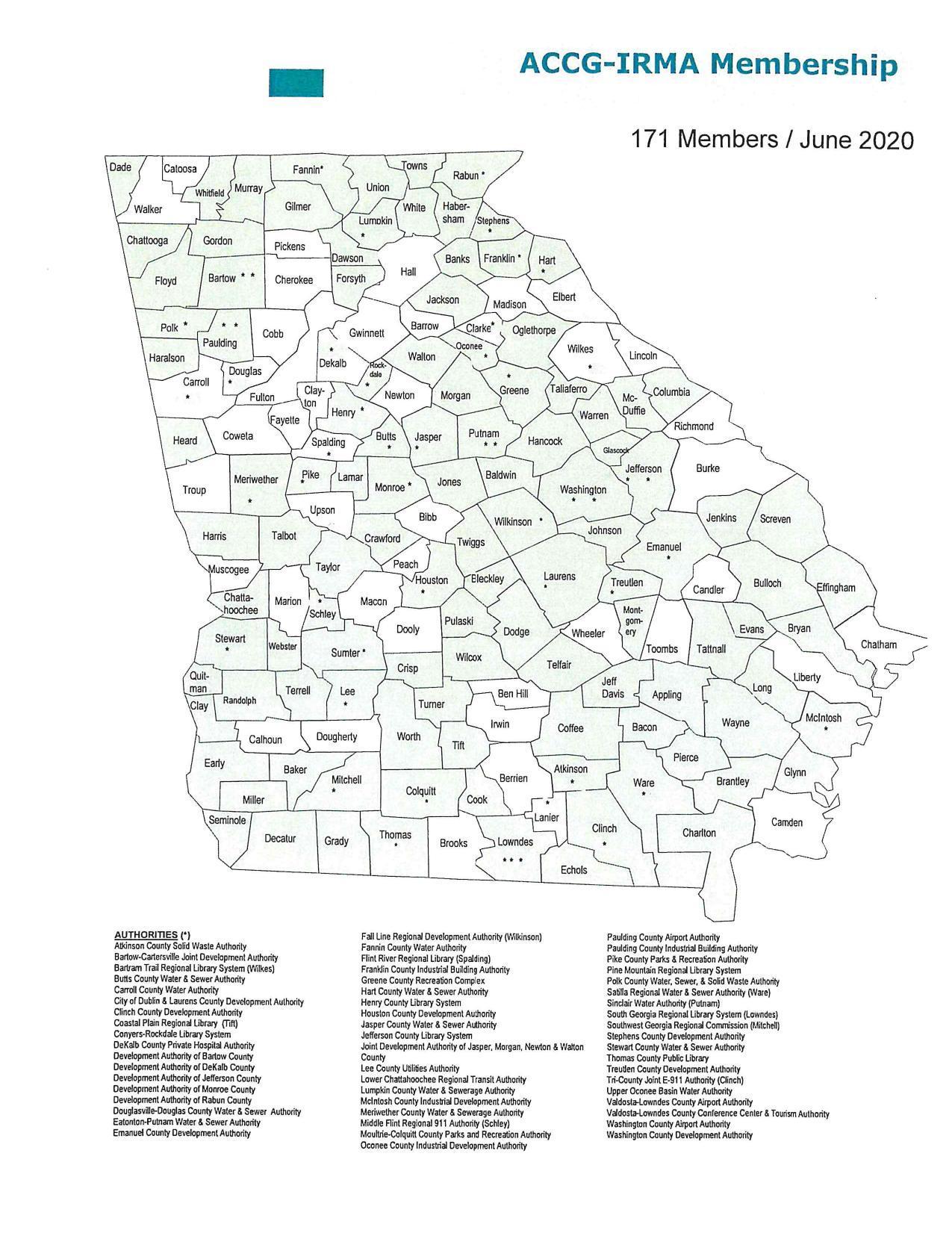 Map: ACCG-IRMA Membership; 171 Members, June 2020