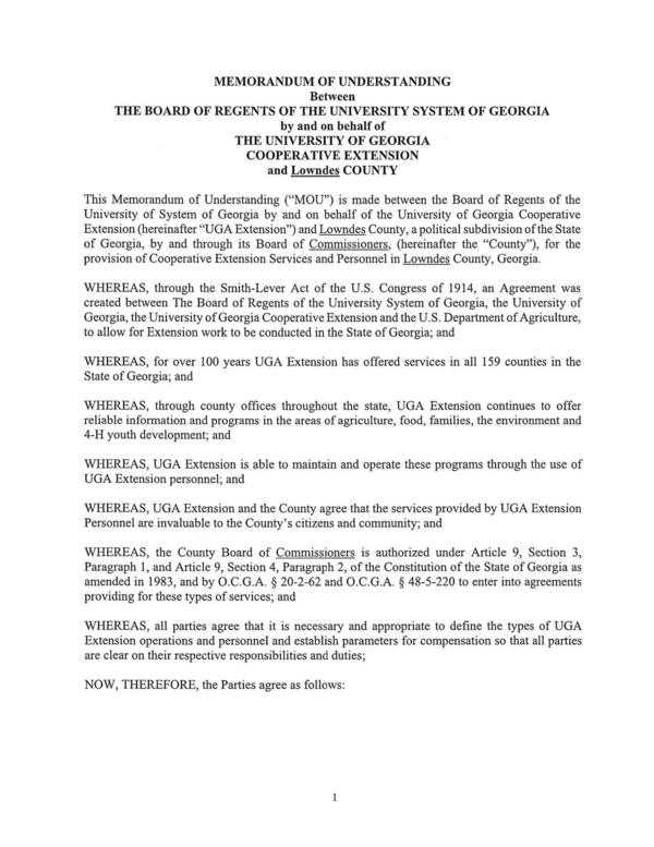 MoU UGA Regents & Lowndes County