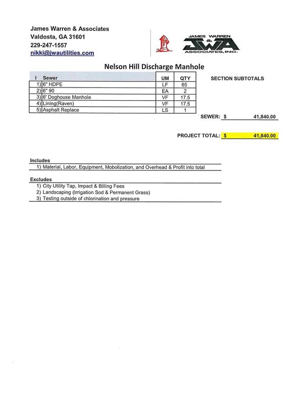 JWA bid: $41,848.00