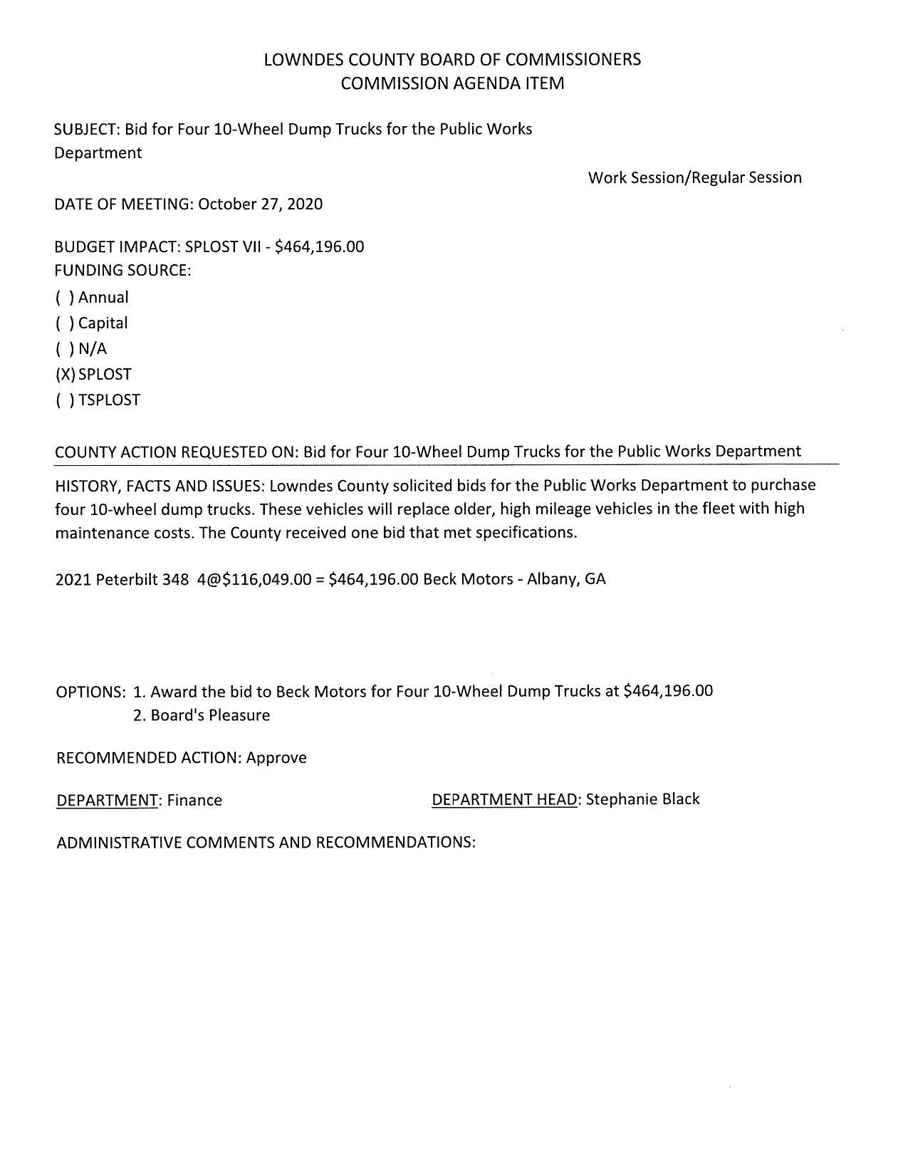 BUDGET IMPACT: SPLOST VII - $464,196.00