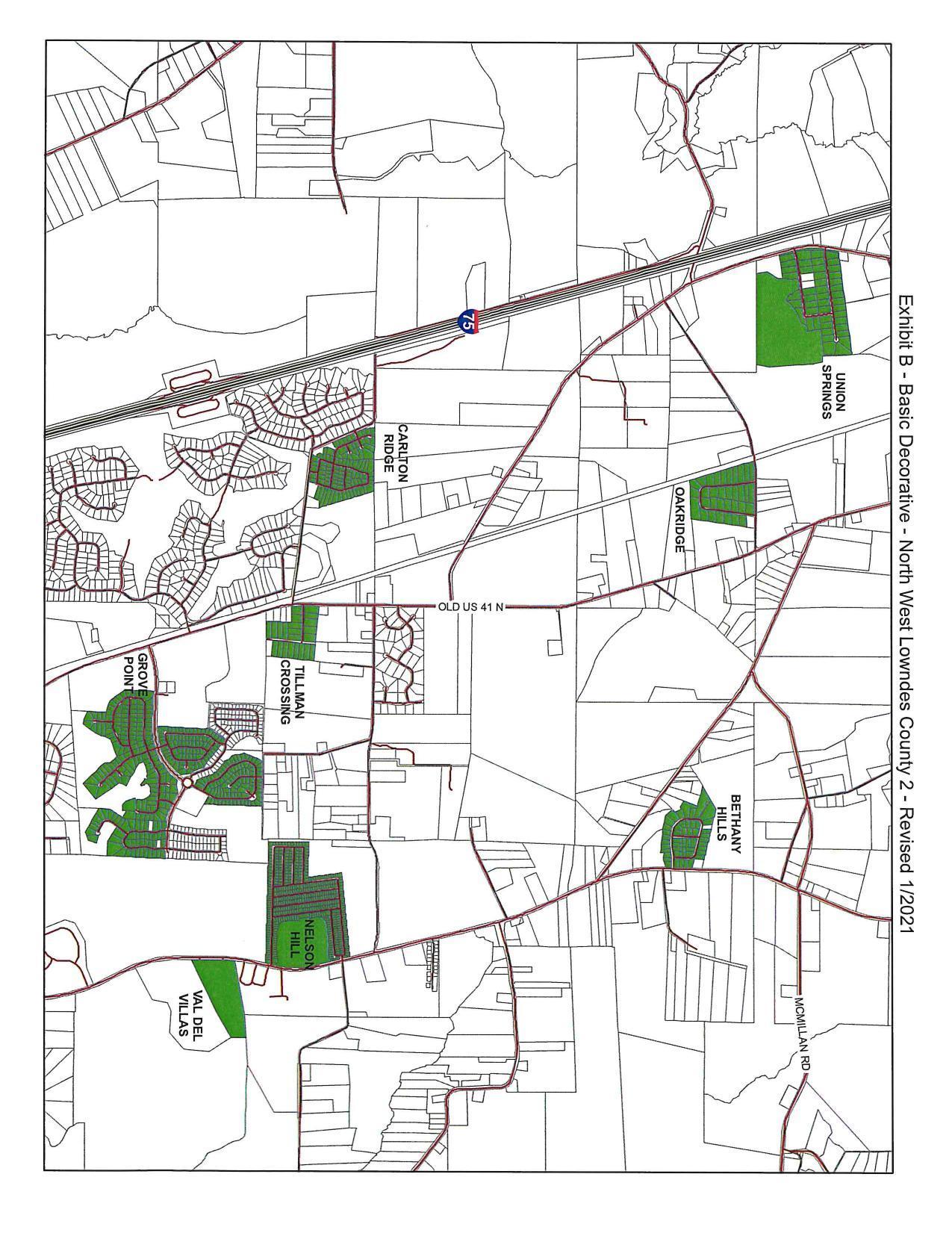 Context Map: 8 subdivisions from Grove Point and Val Del Villas to Union Springs, in NW Lowndes County