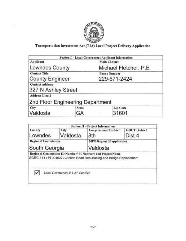 Section J - Local Government Applicant Information