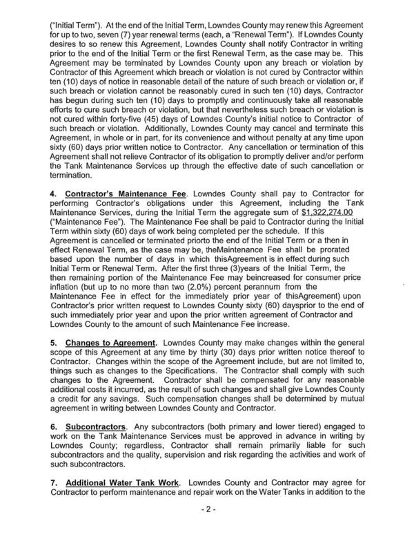 (‘Initial Term”). At the end of the Initial Term, Lowndes County may renew this Agreement