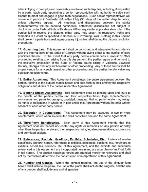 convene in person in Valdosta, GA within thirty (30) days of the written dispute notice,