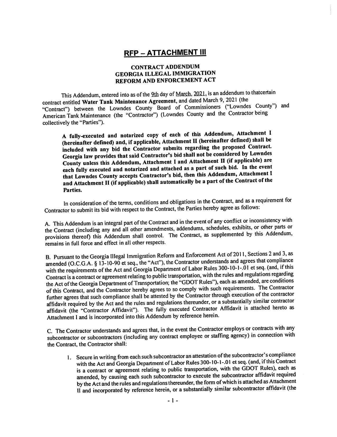 amended (O.C.G.A. § 13-10-90 et seq., the “Act”), the Contractor understands and agrees that compliance