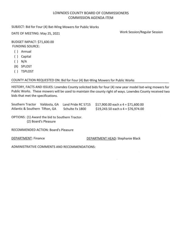 BUDGET IMPACT: $71,600.00, Southern Tractor, Atlantic & Southern