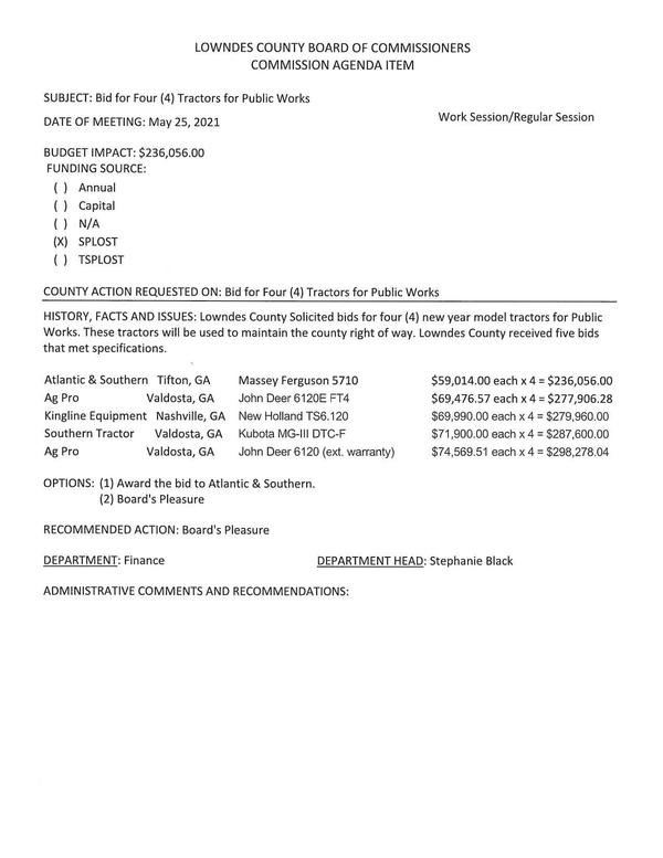 [BUDGET IMPACT: $236,056.00, Atlantic & Southern lowest of five bids]