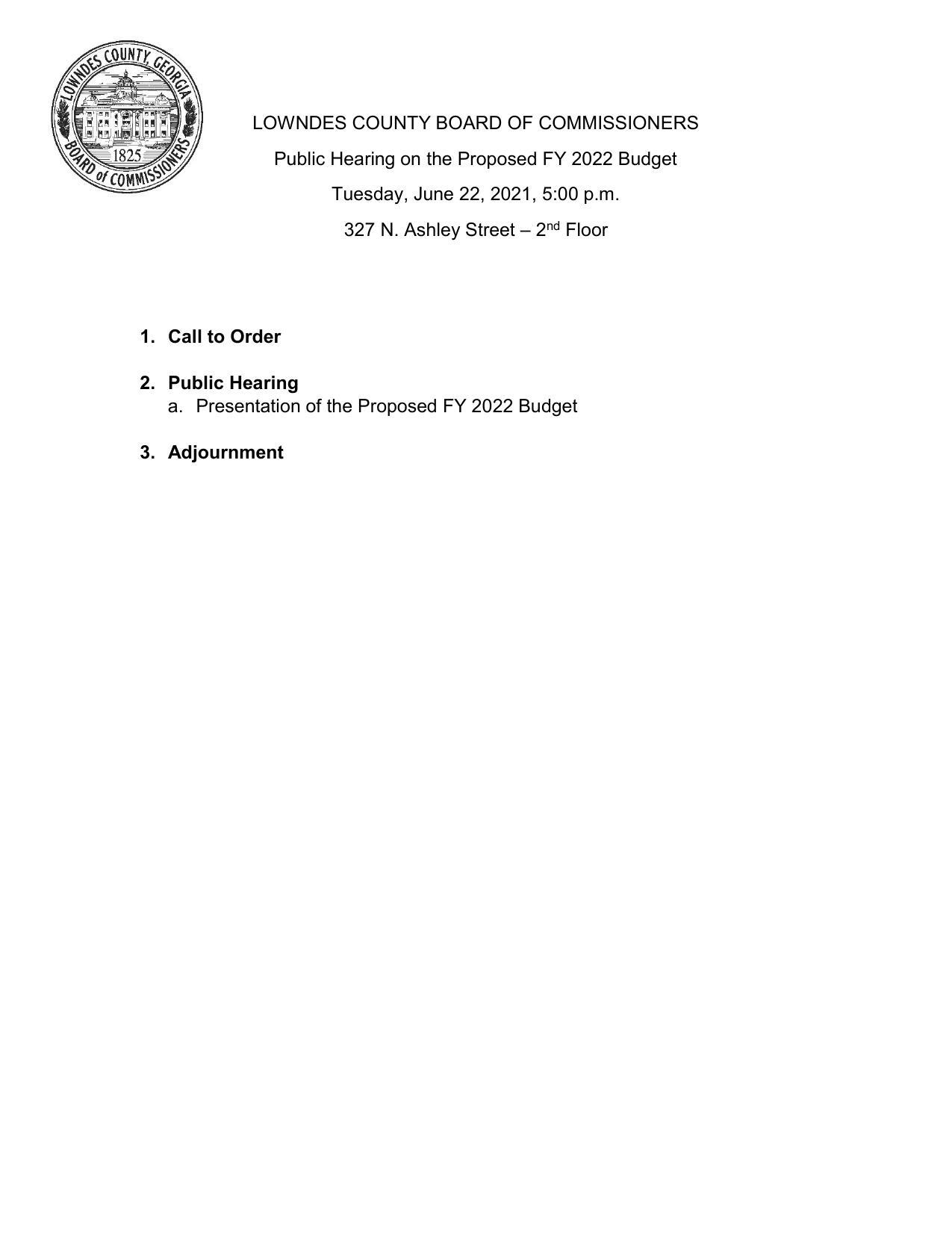 Public Hearing on the Proposed FY 2022 Budget