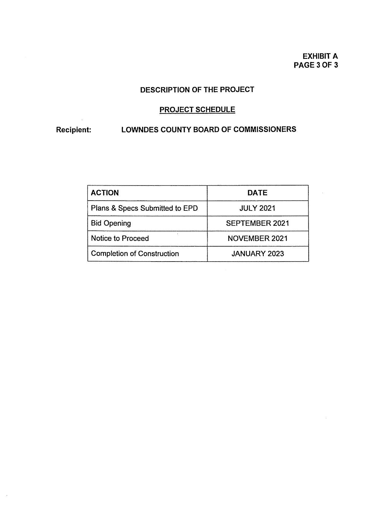 Project Schedule: Notice to Proceed NOVEMBER 2021