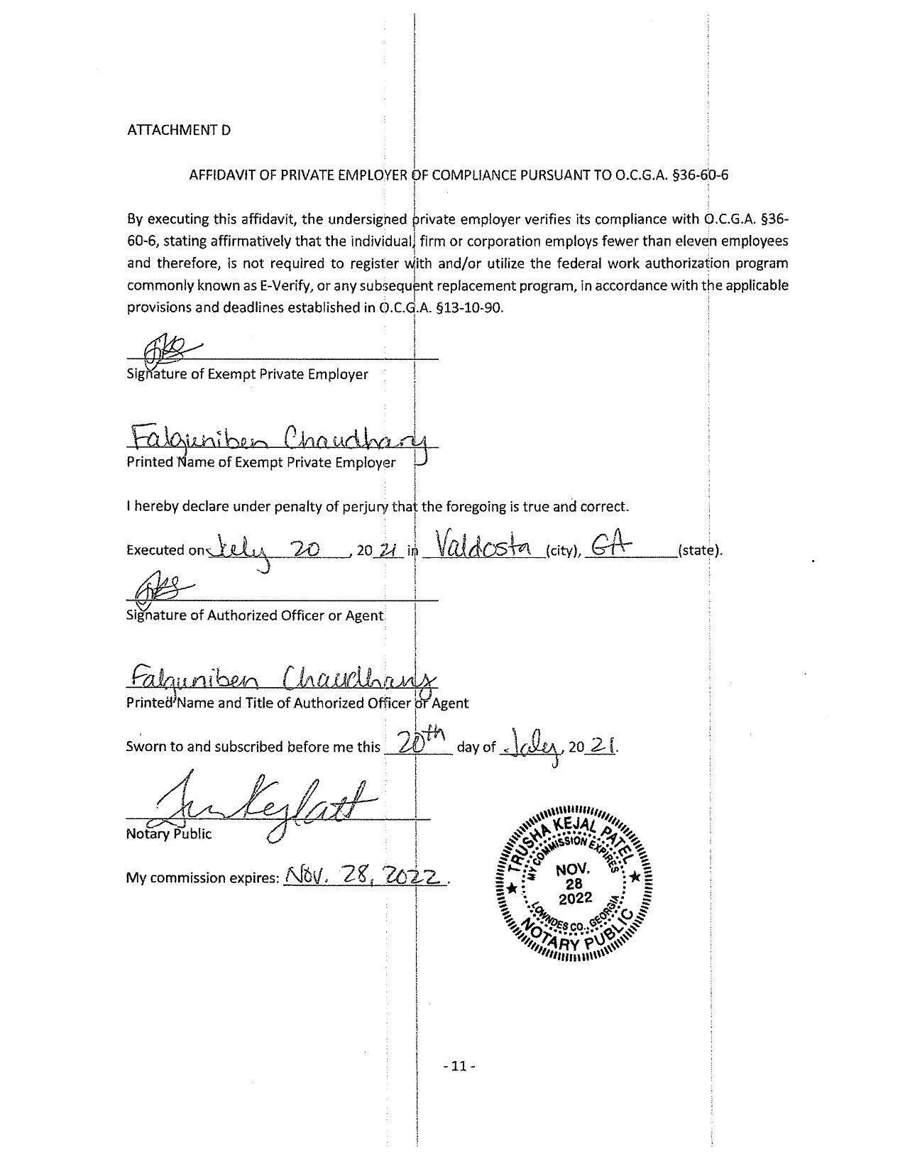 AFFIDAVIT OF PRIVATE EMPLOYER