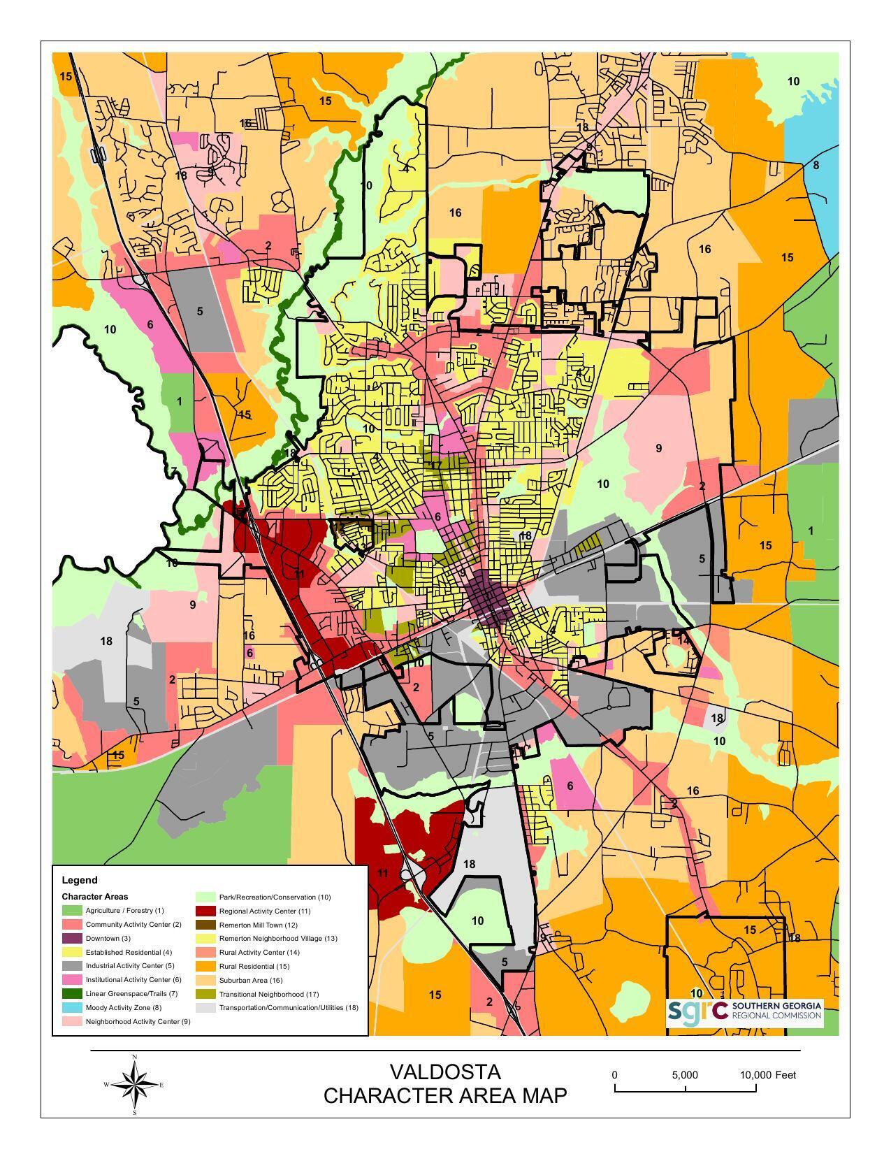 Valdosta Character Area Map, courtesy Elizabeth Backe, SGRC