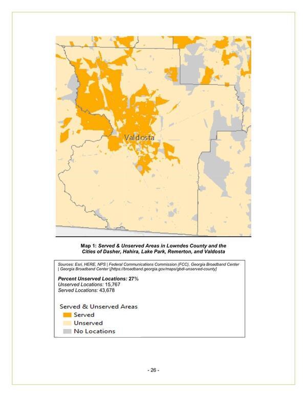 Map 1: Served & Unserved Areas in Lowndes County and the Cities of Dasher, Hahira, Lake Park, Remerton, and Valdosta