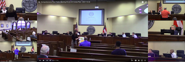 [Citizen David Houtz, Elizabeth Backe of SGRC, Houtz receives plan, Sparse audience, City Planner Matt Martin, Commissioners Orenstein and Marshall, Commissioners and VDT reporter]