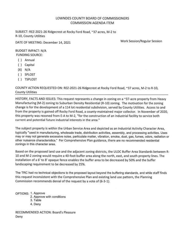 [for development of 114-lot residential subdivision, w. County Utilities. Inconsistent with Comprehensive Plan. GLPC against 6-3-1.]