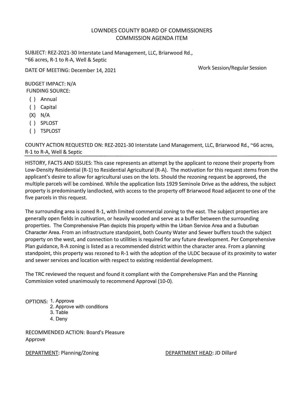 to allow for agricultural uses on the lots. TRC for. GLPC for 10:0.