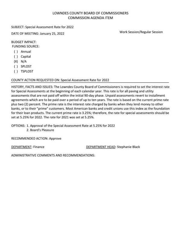 5.f. Special Assessment Rate for 2022: 5.25%