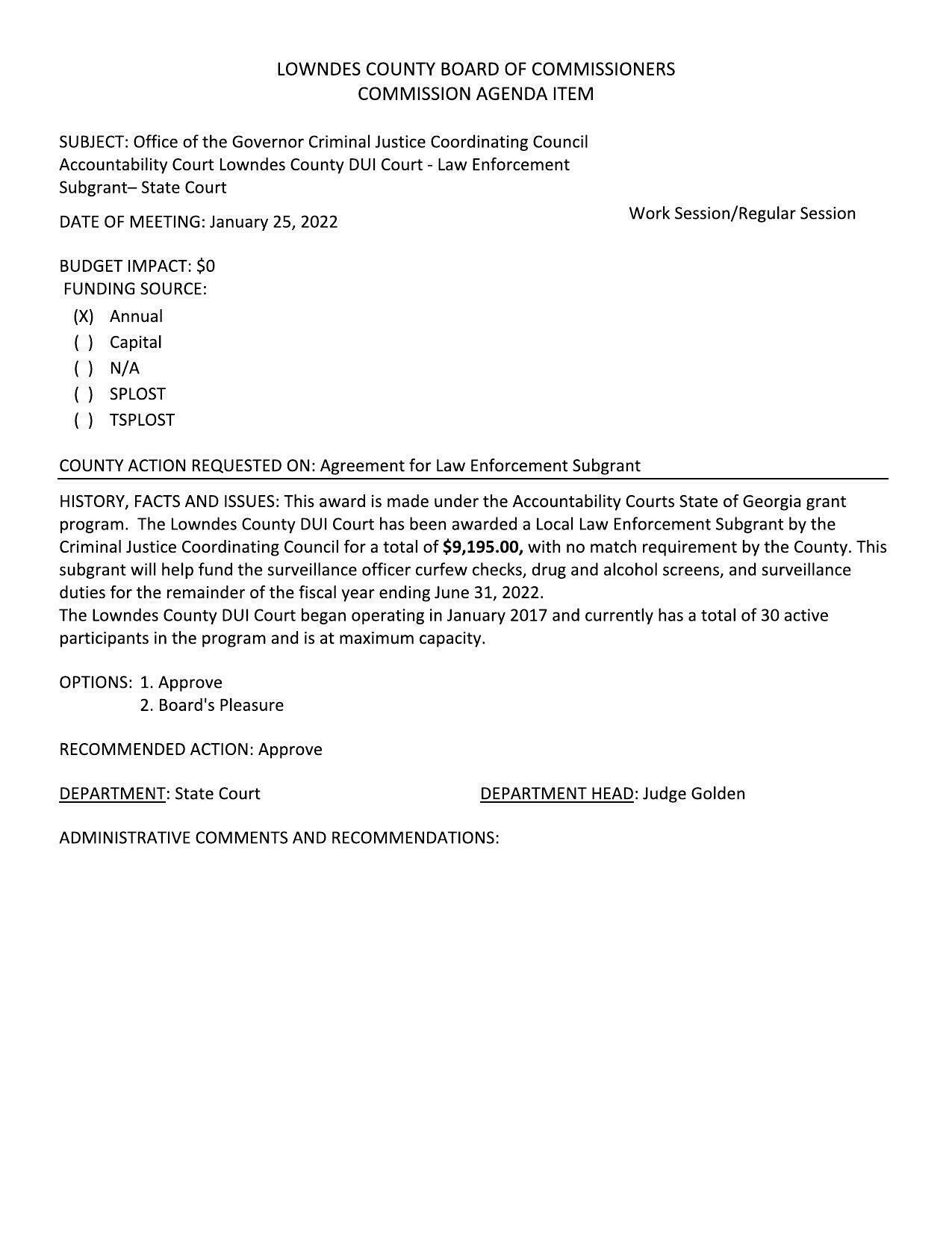 5.b. DUI Court subgrant: curfew, drug, alcohol, etc.