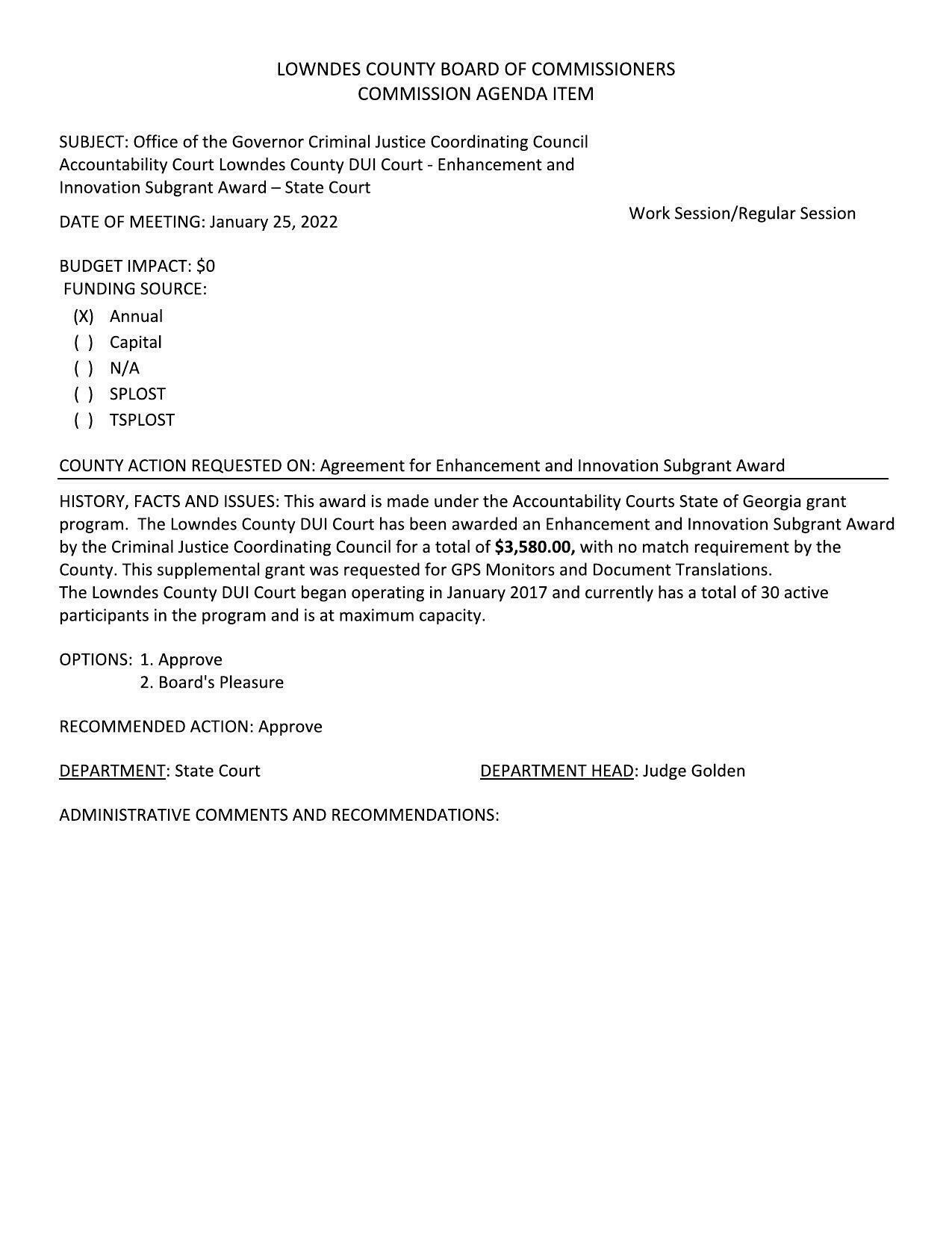 5.c. DUI Court subgrant: GPS Monitors and Document Translations