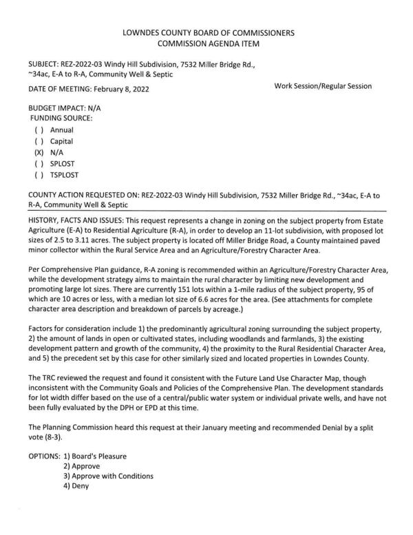 [BUDGET IMPACT: N/A to develop an 11-lot subdivision, with proposed lot sizes of 2.5 to 3.11 acres.]