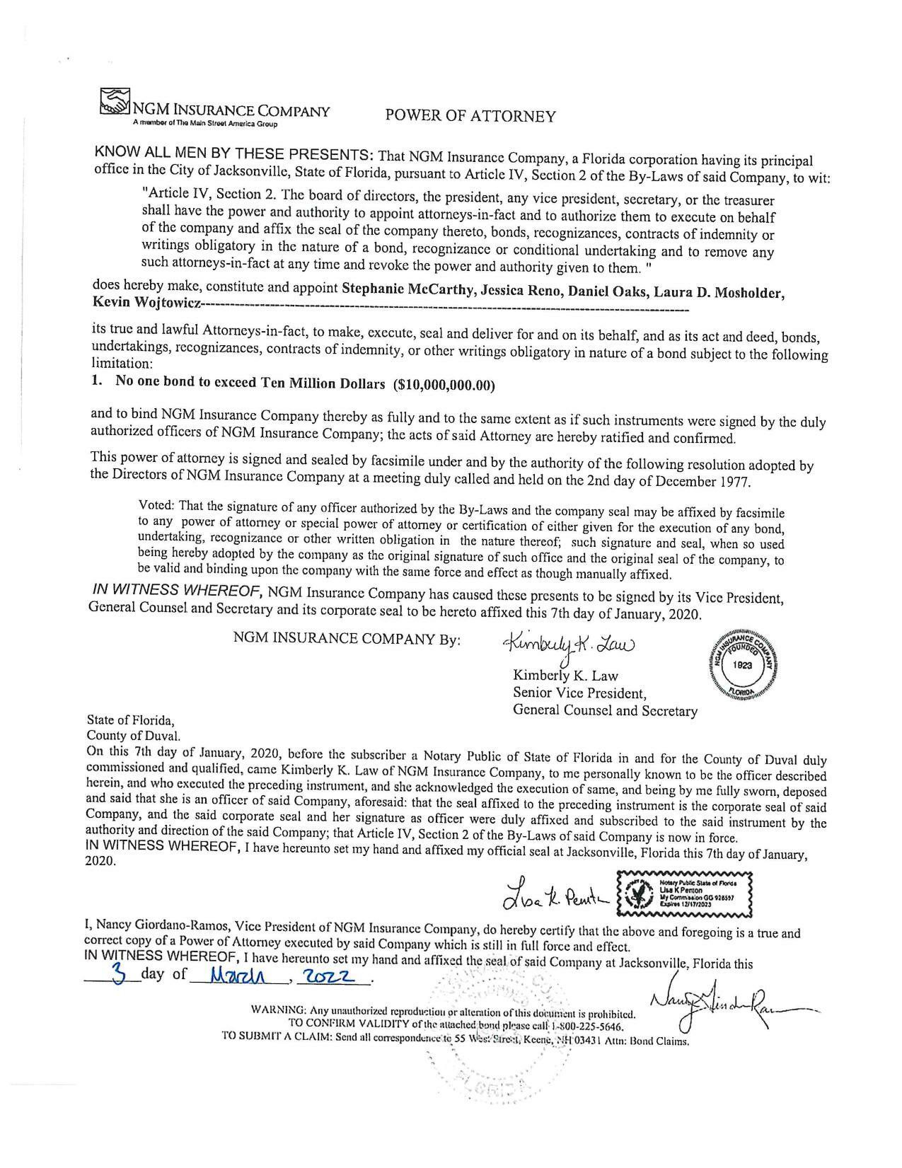 On this 7th day of January, 2020, before the subscriber a Notary Public of State of Florida in and for the County of Duval duly