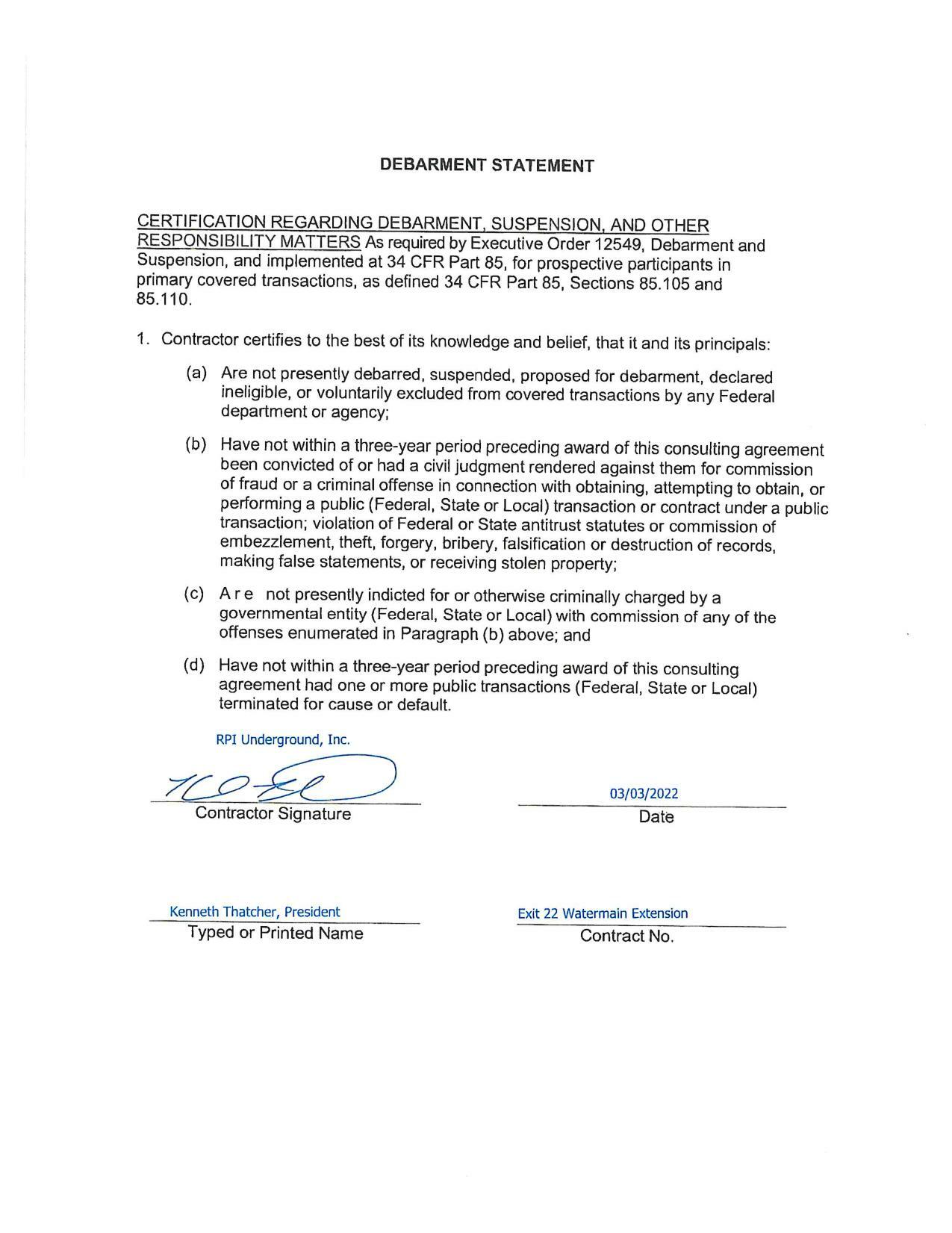 Have not within a three-year period preceding award of this consulting agreement