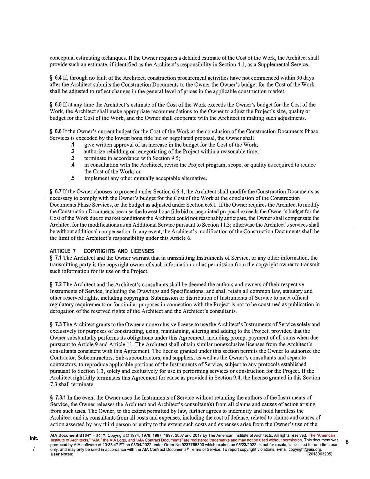 provide such an estimate, if identified as the Architect’s responsibility in Section 4.1, as a Supplemental Service.