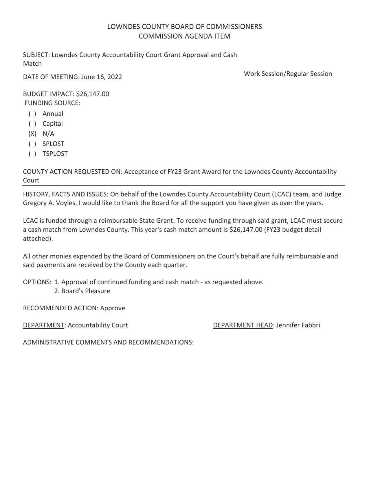 BUDGET IMPACT: $26,147.00 FUNDING SOURCE: N/A