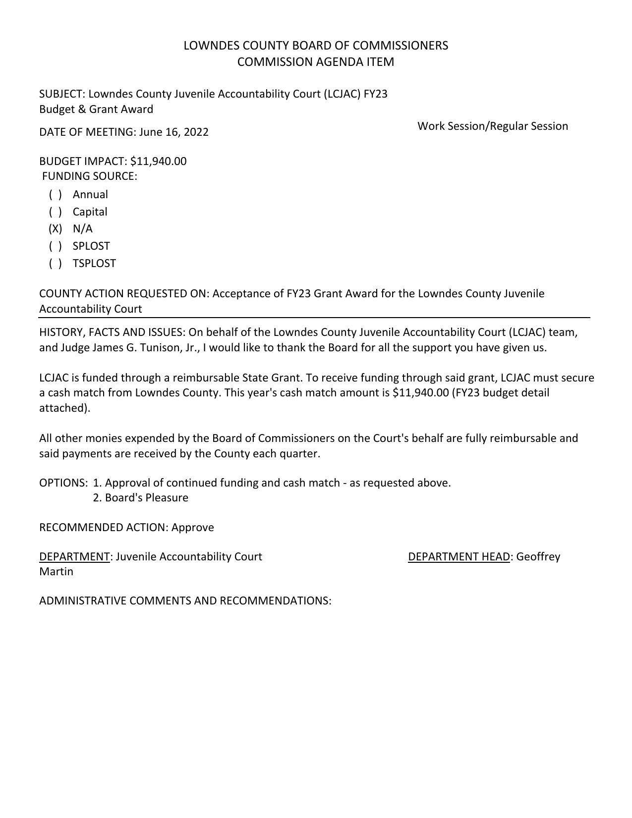 BUDGET IMPACT: $11,940.00