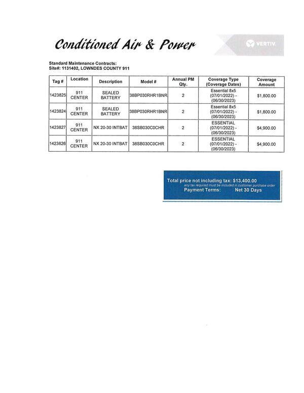 Lowndes County 911, Conditioned Air & Power