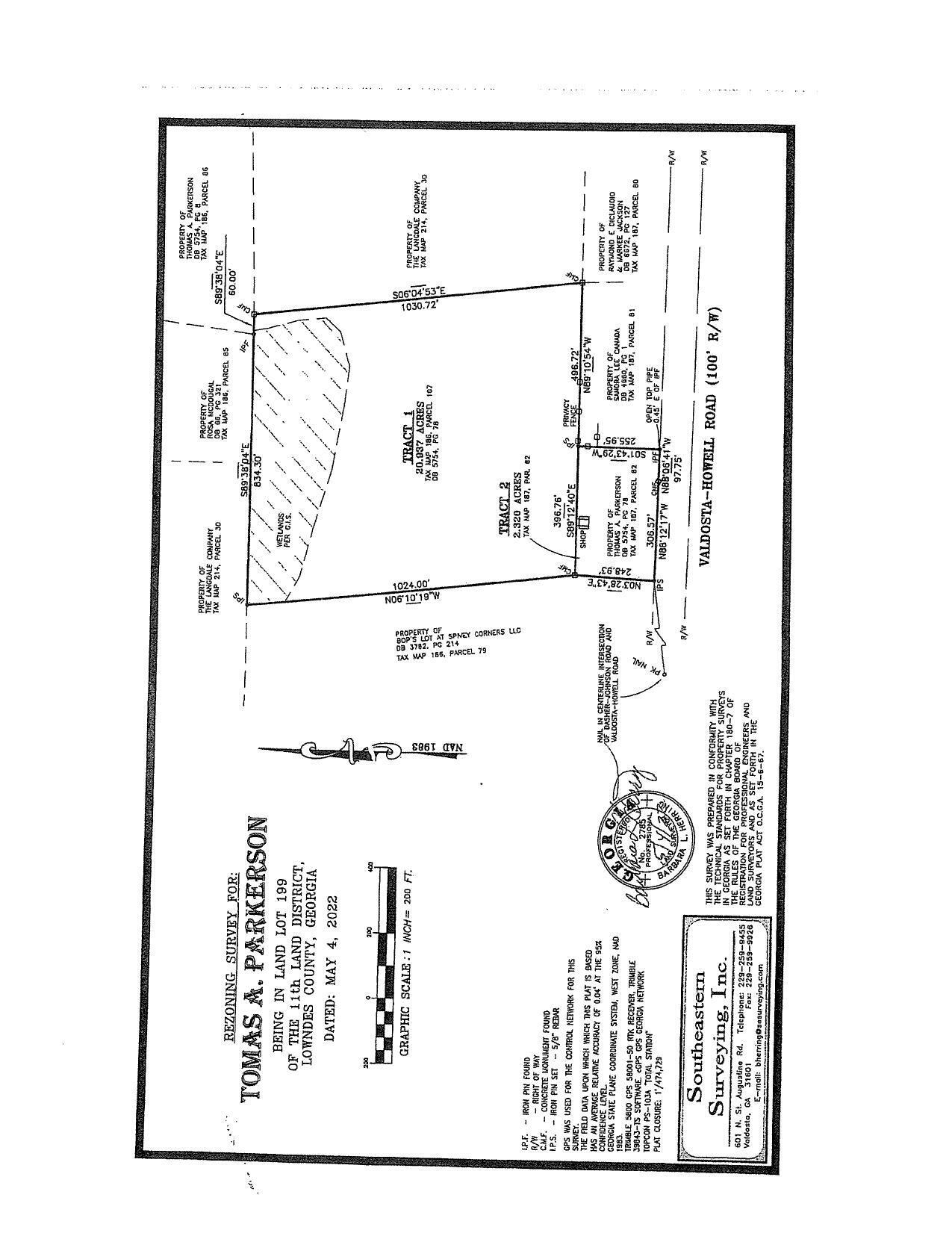 Rezoning survey for Tomas A. Parkerson