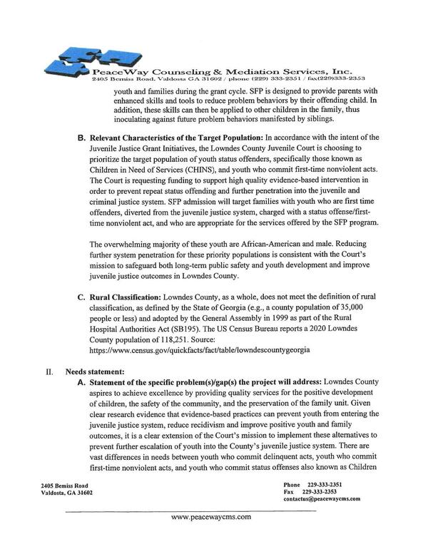 B. Relevant Characteristics of the Target Population: In accordance with the intent of the